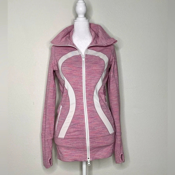 Lululemon Jacket Funnel Neck Full Zip Up Pink heathered stripe size 4 - Picture 1 of 14